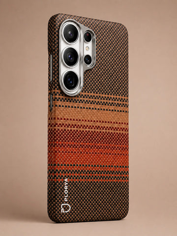 Phone case with a woven pattern on a beige background